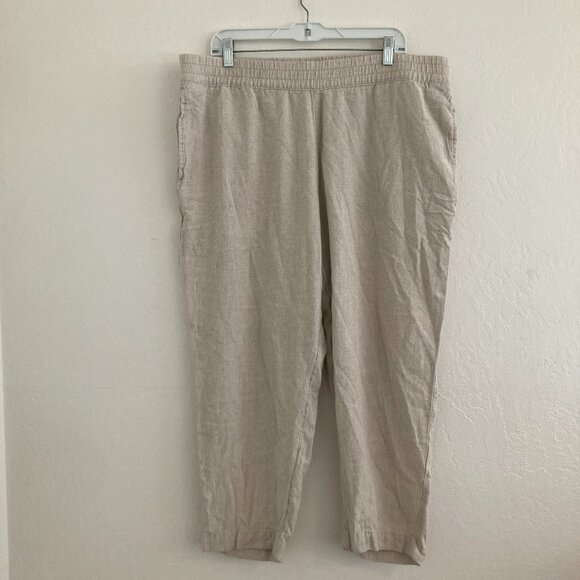 Old Navy Linen Blend Pull On Straight Cropped Pants Cream Beach Travel Coast XL - Picture 1 of 7